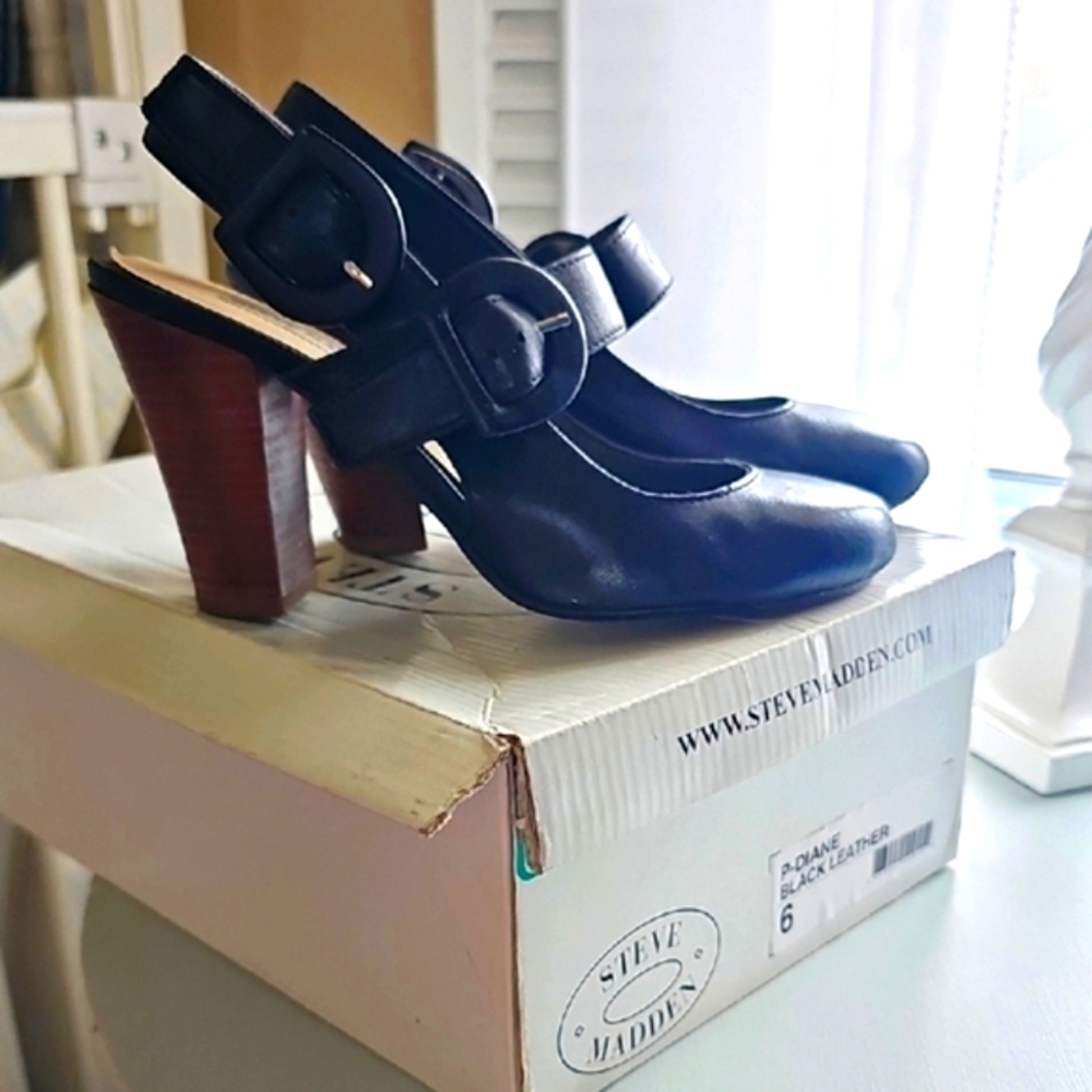 Steve Madden Black Leather Women's Heels